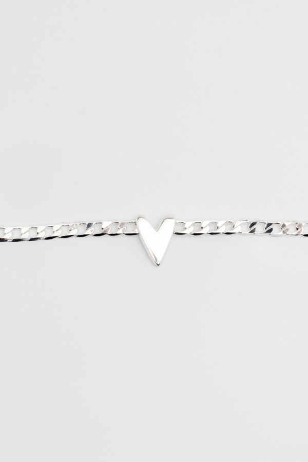 Colar Elo Groumet Ping. Coração Prata