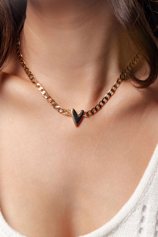 Colar Elo Groumet Ping. Coração Ouro