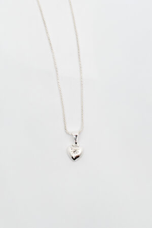 Colar Coração Zircônia Central Prata