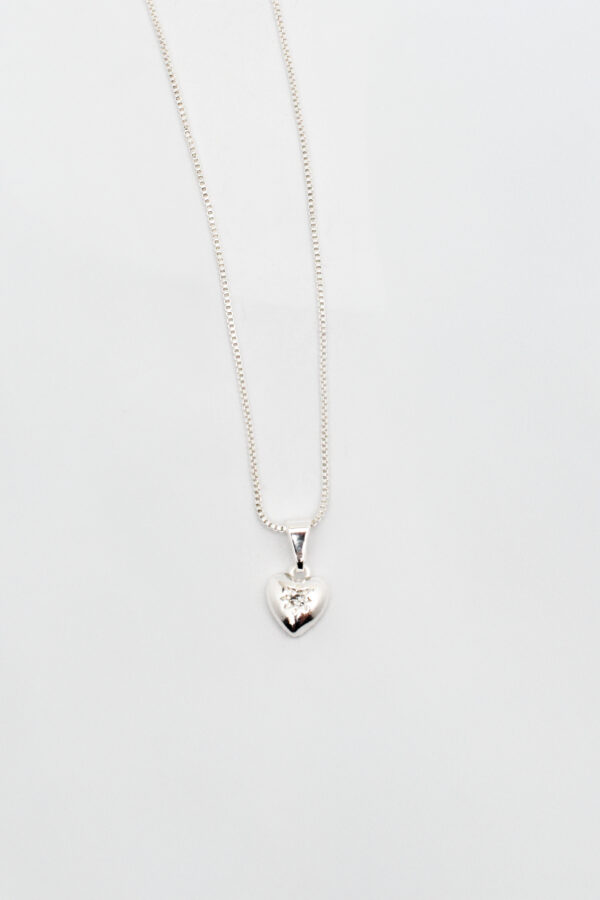 Colar Coração Zircônia Central Prata
