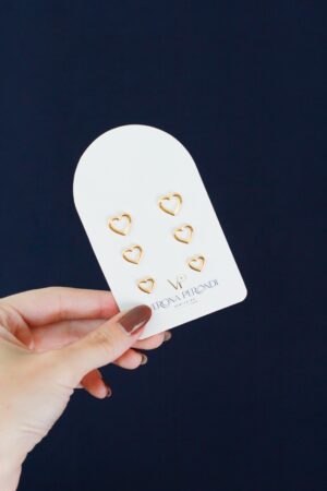 Trio Brincos Coração em Ouro