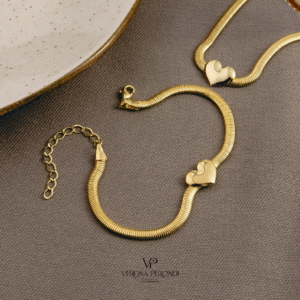 Pulseira Lacraia Coração em Ouro