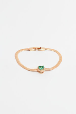 Pulseira Fita Pedra Verde em Ouro